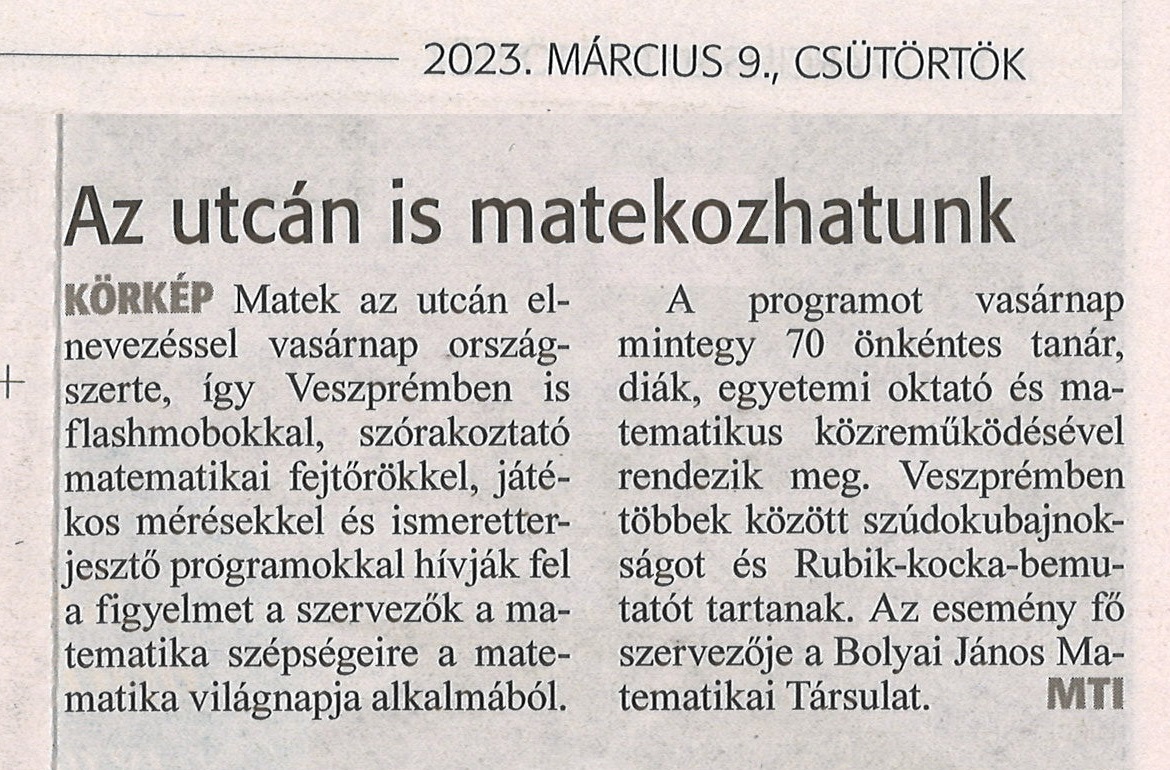 Veszprémi Matek az utcán 2023.